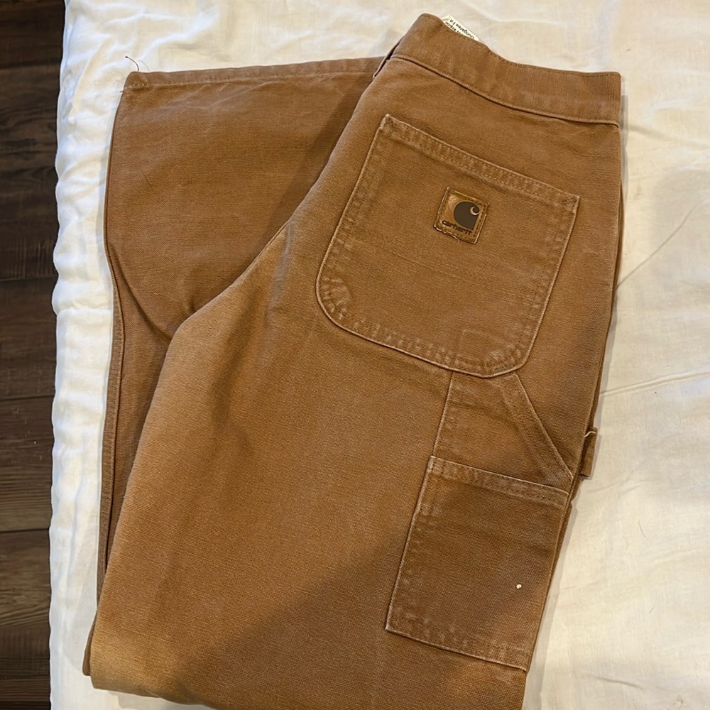 Carhartt Canvas Carpenter Pants size 14 reg kids  Relaxed Fit Brown Cargo.